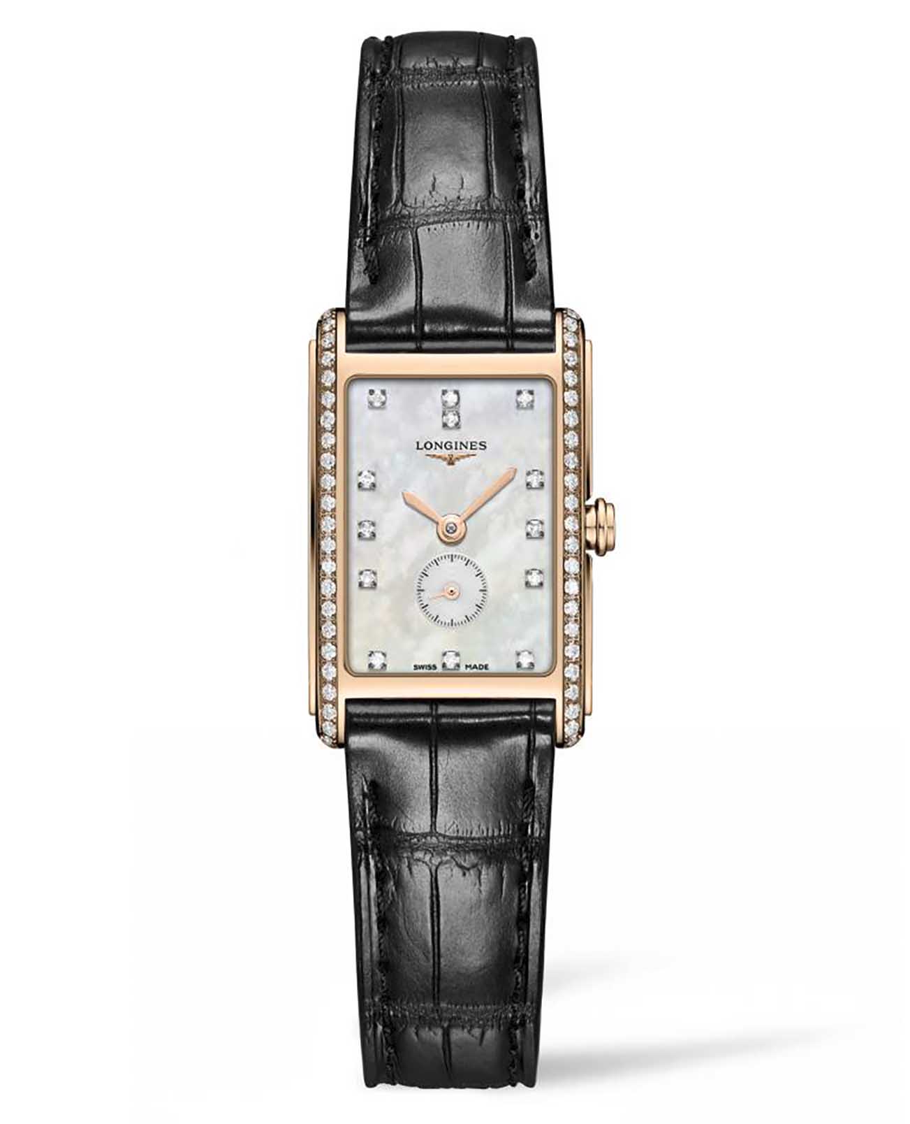 Longines Longines DolceVita L5.255.9.87.0  L52559870 кварцевые женские часы белый циферблат, браслет кожаный — вид спереди